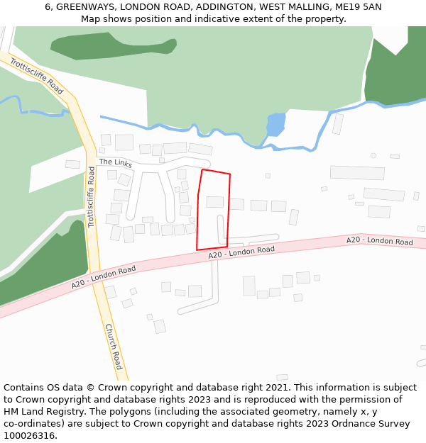 6, GREENWAYS, LONDON ROAD, ADDINGTON, WEST MALLING, ME19 5AN: Location map and indicative extent of plot