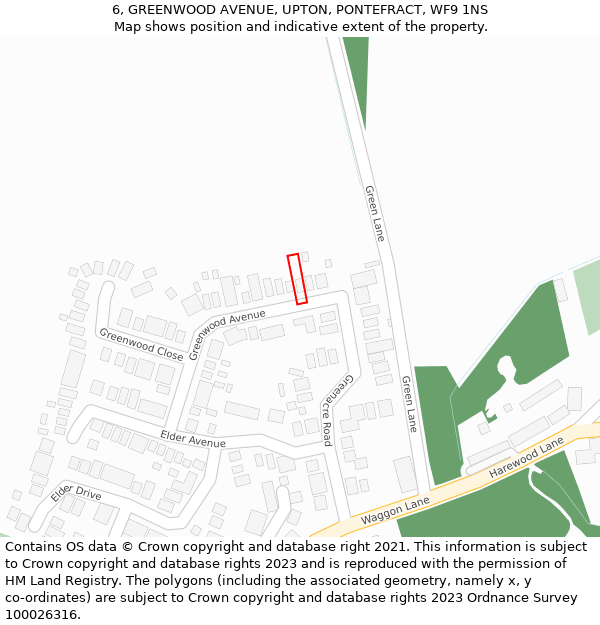 6, GREENWOOD AVENUE, UPTON, PONTEFRACT, WF9 1NS: Location map and indicative extent of plot