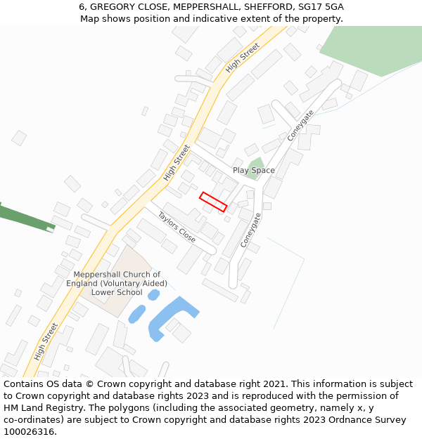 6, GREGORY CLOSE, MEPPERSHALL, SHEFFORD, SG17 5GA: Location map and indicative extent of plot