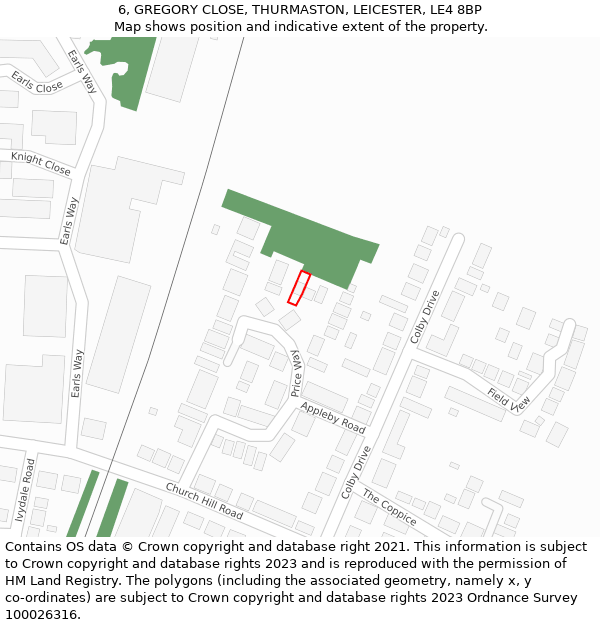 6, GREGORY CLOSE, THURMASTON, LEICESTER, LE4 8BP: Location map and indicative extent of plot