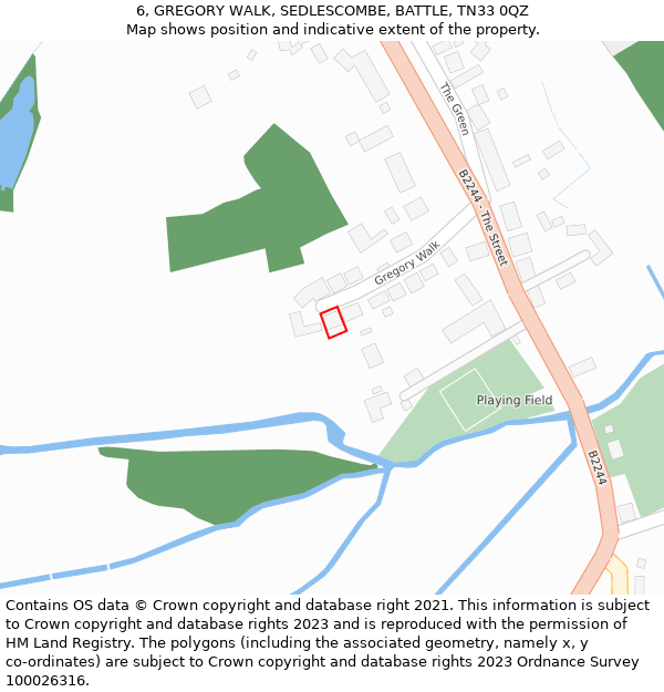 6, GREGORY WALK, SEDLESCOMBE, BATTLE, TN33 0QZ: Location map and indicative extent of plot