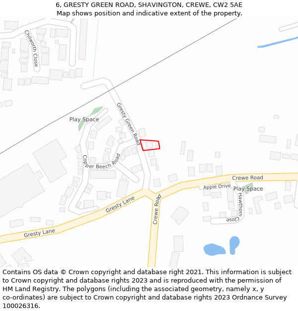 6, GRESTY GREEN ROAD, SHAVINGTON, CREWE, CW2 5AE: Location map and indicative extent of plot