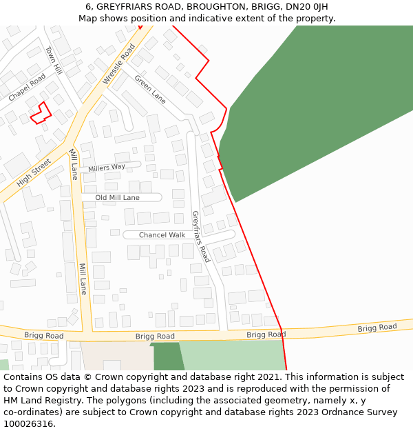 6, GREYFRIARS ROAD, BROUGHTON, BRIGG, DN20 0JH: Location map and indicative extent of plot