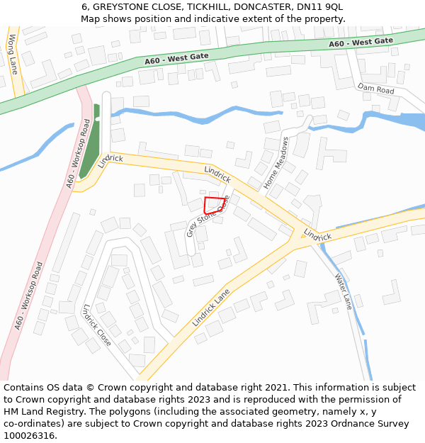 6, GREYSTONE CLOSE, TICKHILL, DONCASTER, DN11 9QL: Location map and indicative extent of plot