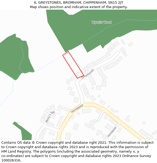 6, GREYSTONES, BROMHAM, CHIPPENHAM, SN15 2JT: Location map and indicative extent of plot