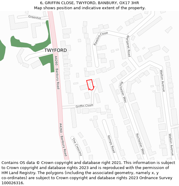 6, GRIFFIN CLOSE, TWYFORD, BANBURY, OX17 3HR: Location map and indicative extent of plot