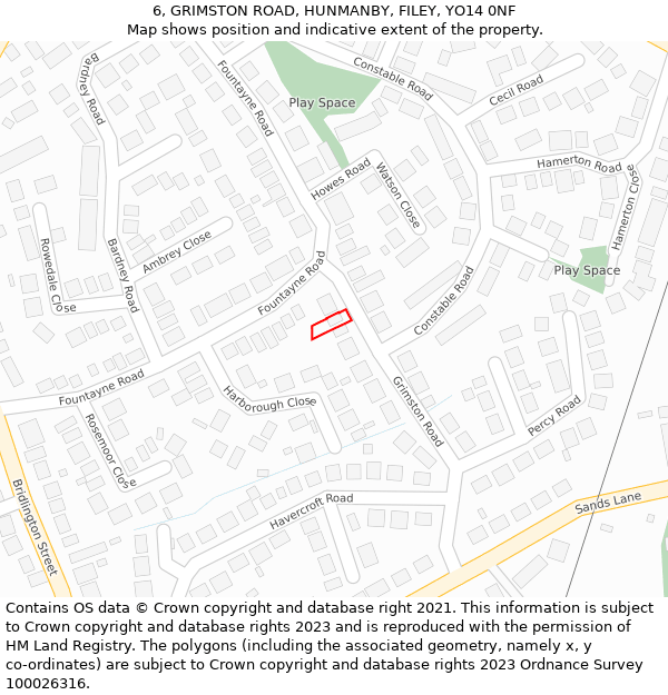 6, GRIMSTON ROAD, HUNMANBY, FILEY, YO14 0NF: Location map and indicative extent of plot