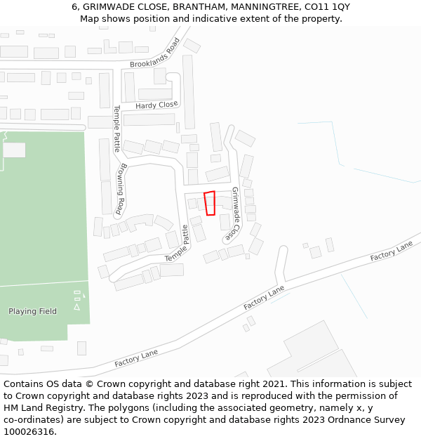 6, GRIMWADE CLOSE, BRANTHAM, MANNINGTREE, CO11 1QY: Location map and indicative extent of plot