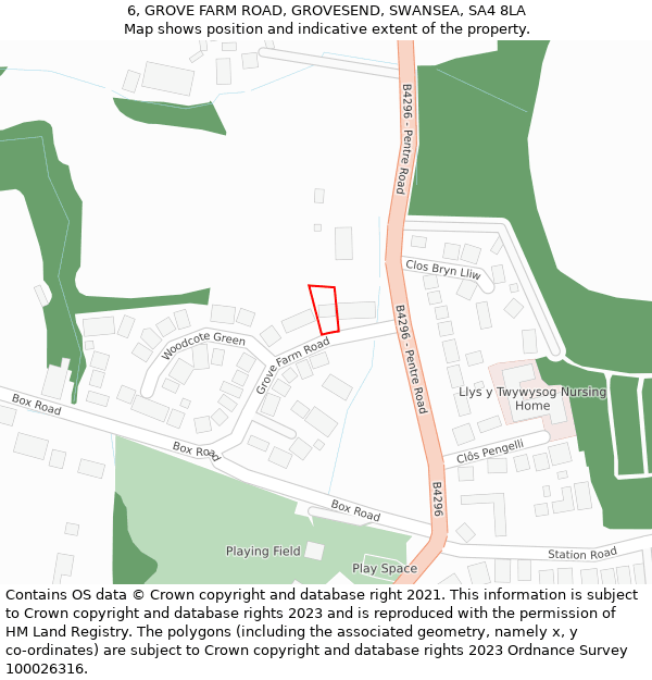 6, GROVE FARM ROAD, GROVESEND, SWANSEA, SA4 8LA: Location map and indicative extent of plot