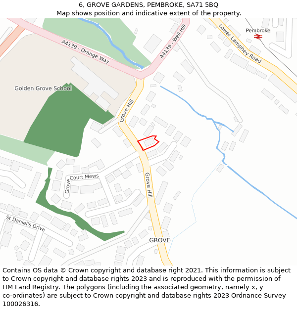 6, GROVE GARDENS, PEMBROKE, SA71 5BQ: Location map and indicative extent of plot