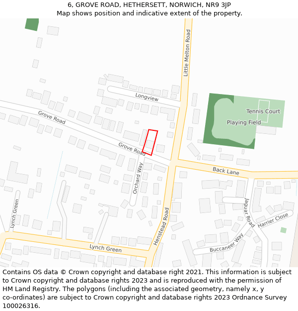 6, GROVE ROAD, HETHERSETT, NORWICH, NR9 3JP: Location map and indicative extent of plot