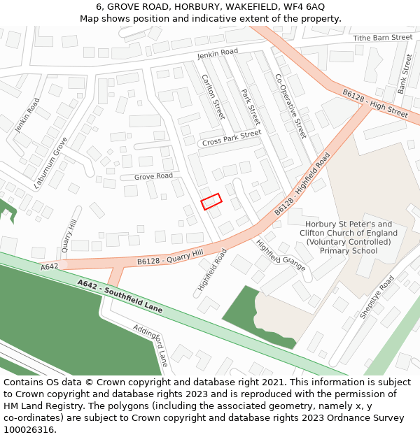 6, GROVE ROAD, HORBURY, WAKEFIELD, WF4 6AQ: Location map and indicative extent of plot