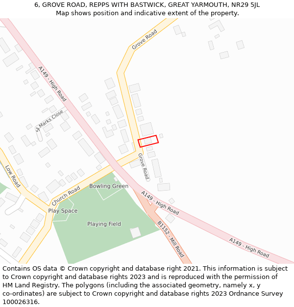 6, GROVE ROAD, REPPS WITH BASTWICK, GREAT YARMOUTH, NR29 5JL: Location map and indicative extent of plot