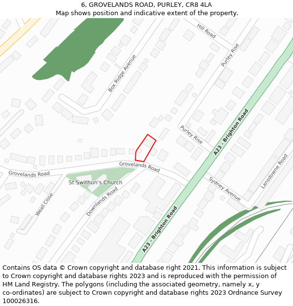 6, GROVELANDS ROAD, PURLEY, CR8 4LA: Location map and indicative extent of plot