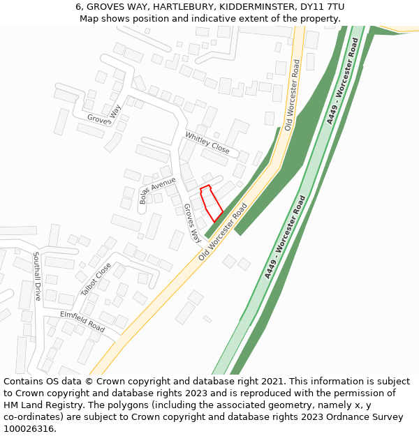 6, GROVES WAY, HARTLEBURY, KIDDERMINSTER, DY11 7TU: Location map and indicative extent of plot