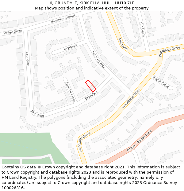 6, GRUNDALE, KIRK ELLA, HULL, HU10 7LE: Location map and indicative extent of plot