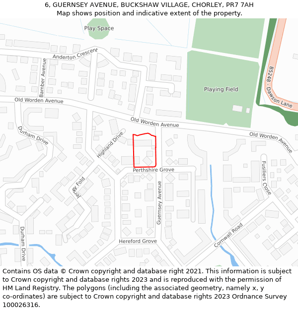 6, GUERNSEY AVENUE, BUCKSHAW VILLAGE, CHORLEY, PR7 7AH: Location map and indicative extent of plot