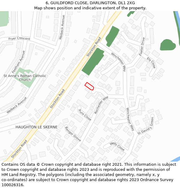 6, GUILDFORD CLOSE, DARLINGTON, DL1 2XG: Location map and indicative extent of plot