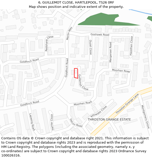 6, GUILLEMOT CLOSE, HARTLEPOOL, TS26 0RF: Location map and indicative extent of plot