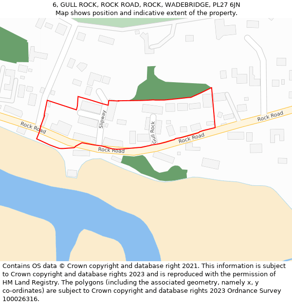 6, GULL ROCK, ROCK ROAD, ROCK, WADEBRIDGE, PL27 6JN: Location map and indicative extent of plot