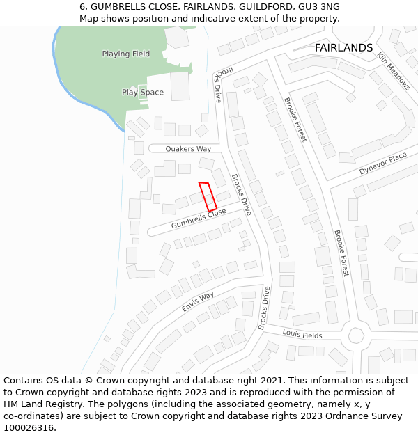 6, GUMBRELLS CLOSE, FAIRLANDS, GUILDFORD, GU3 3NG: Location map and indicative extent of plot