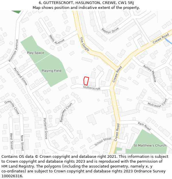 6, GUTTERSCROFT, HASLINGTON, CREWE, CW1 5RJ: Location map and indicative extent of plot