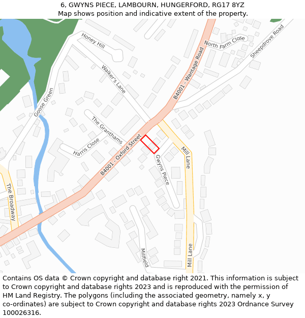 6, GWYNS PIECE, LAMBOURN, HUNGERFORD, RG17 8YZ: Location map and indicative extent of plot