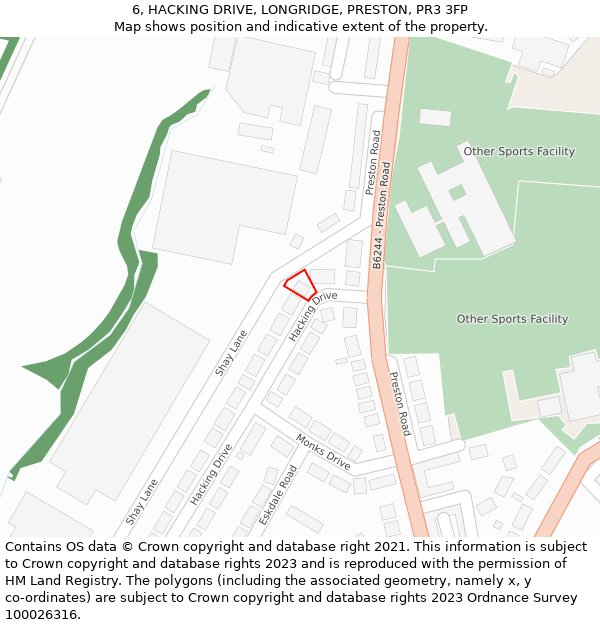 6, HACKING DRIVE, LONGRIDGE, PRESTON, PR3 3FP: Location map and indicative extent of plot