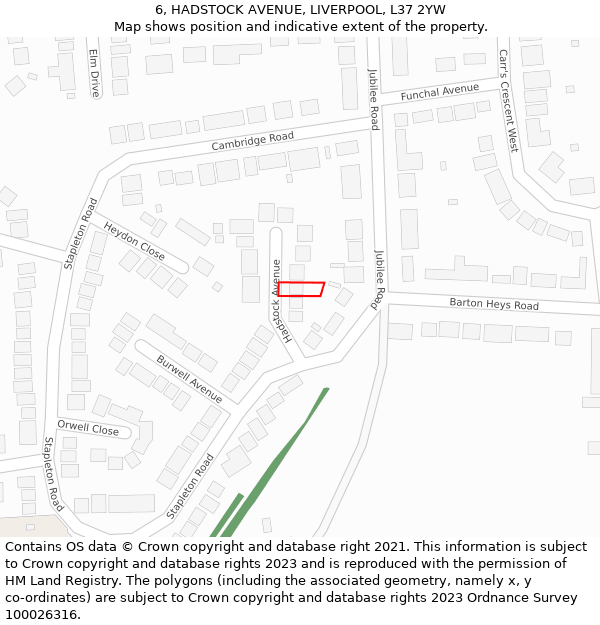 6, HADSTOCK AVENUE, LIVERPOOL, L37 2YW: Location map and indicative extent of plot