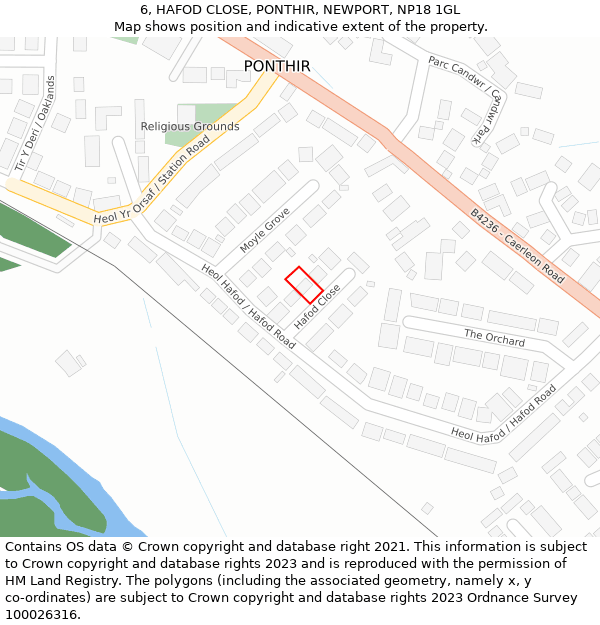 6, HAFOD CLOSE, PONTHIR, NEWPORT, NP18 1GL: Location map and indicative extent of plot