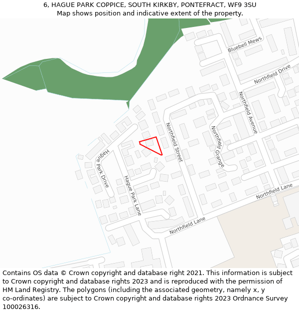 6, HAGUE PARK COPPICE, SOUTH KIRKBY, PONTEFRACT, WF9 3SU: Location map and indicative extent of plot