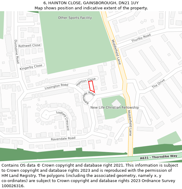 6, HAINTON CLOSE, GAINSBOROUGH, DN21 1UY: Location map and indicative extent of plot