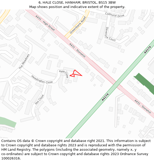 6, HALE CLOSE, HANHAM, BRISTOL, BS15 3BW: Location map and indicative extent of plot