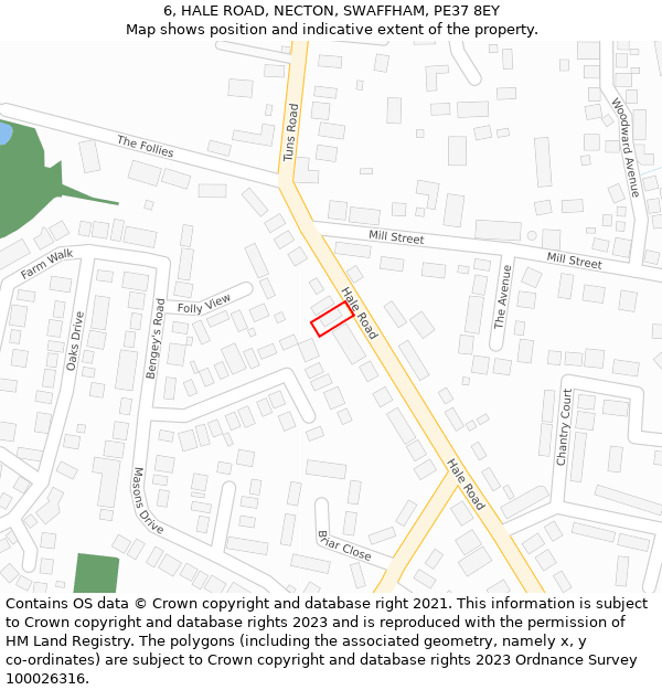 6, HALE ROAD, NECTON, SWAFFHAM, PE37 8EY: Location map and indicative extent of plot