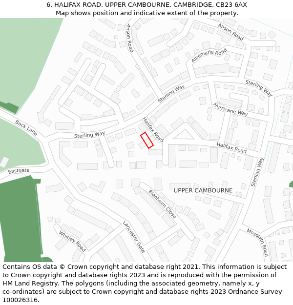 6, HALIFAX ROAD, UPPER CAMBOURNE, CAMBRIDGE, CB23 6AX: Location map and indicative extent of plot