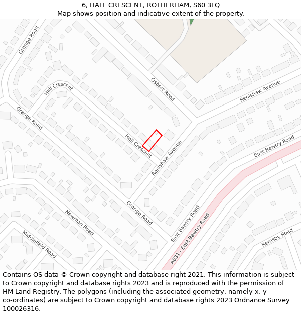 6, HALL CRESCENT, ROTHERHAM, S60 3LQ: Location map and indicative extent of plot