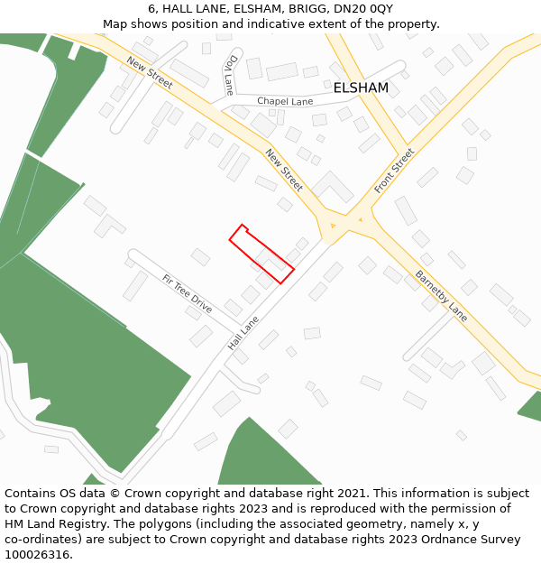 6, HALL LANE, ELSHAM, BRIGG, DN20 0QY: Location map and indicative extent of plot