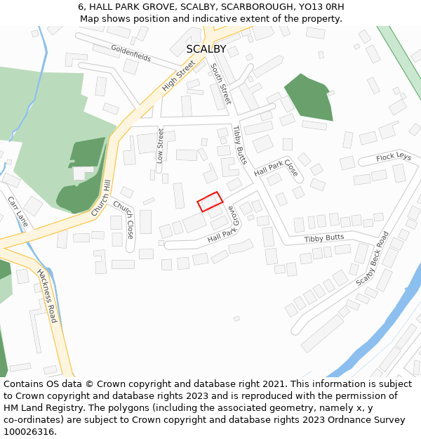6, HALL PARK GROVE, SCALBY, SCARBOROUGH, YO13 0RH: Location map and indicative extent of plot
