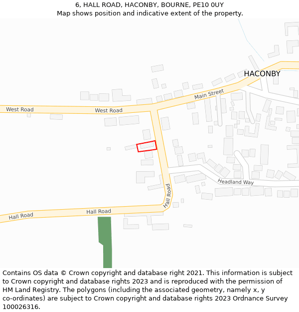 6, HALL ROAD, HACONBY, BOURNE, PE10 0UY: Location map and indicative extent of plot