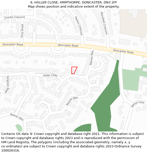 6, HALLER CLOSE, ARMTHORPE, DONCASTER, DN3 2FF: Location map and indicative extent of plot