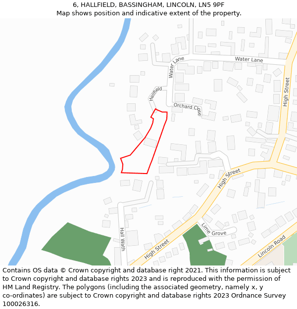 6, HALLFIELD, BASSINGHAM, LINCOLN, LN5 9PF: Location map and indicative extent of plot