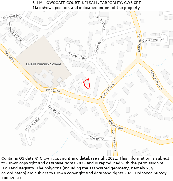 6, HALLOWSGATE COURT, KELSALL, TARPORLEY, CW6 0RE: Location map and indicative extent of plot