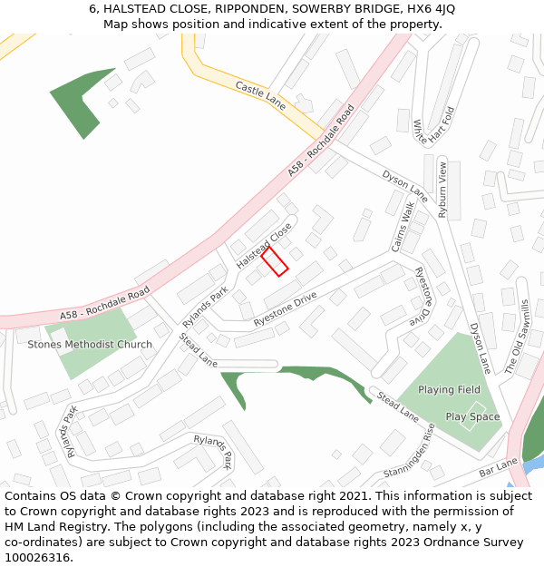 6, HALSTEAD CLOSE, RIPPONDEN, SOWERBY BRIDGE, HX6 4JQ: Location map and indicative extent of plot