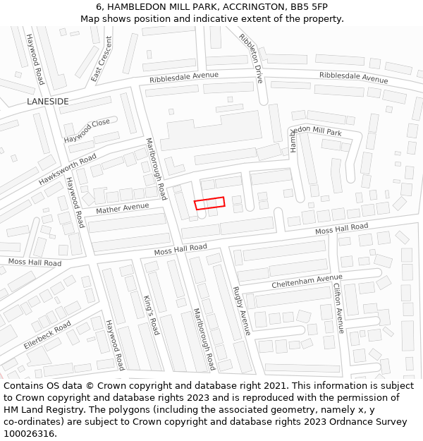 6, HAMBLEDON MILL PARK, ACCRINGTON, BB5 5FP: Location map and indicative extent of plot