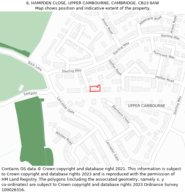 6, HAMPDEN CLOSE, UPPER CAMBOURNE, CAMBRIDGE, CB23 6AW: Location map and indicative extent of plot