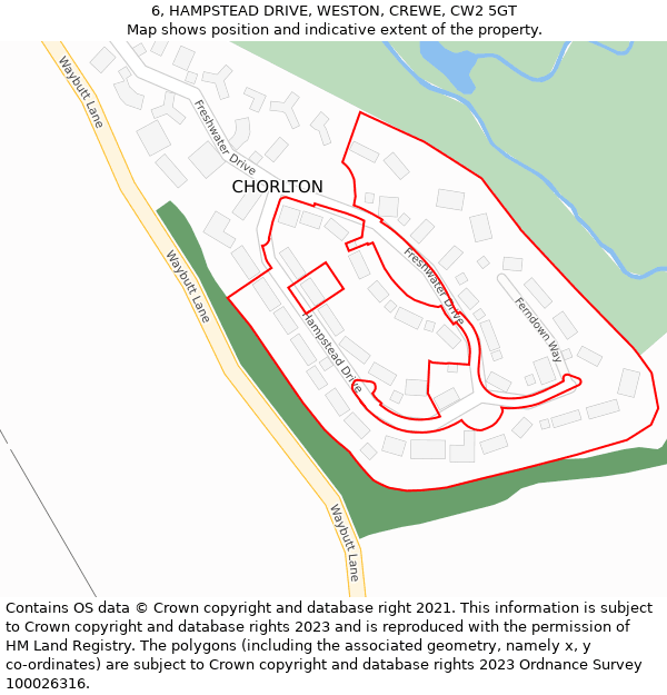 6, HAMPSTEAD DRIVE, WESTON, CREWE, CW2 5GT: Location map and indicative extent of plot