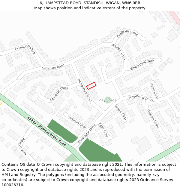 6, HAMPSTEAD ROAD, STANDISH, WIGAN, WN6 0RR: Location map and indicative extent of plot