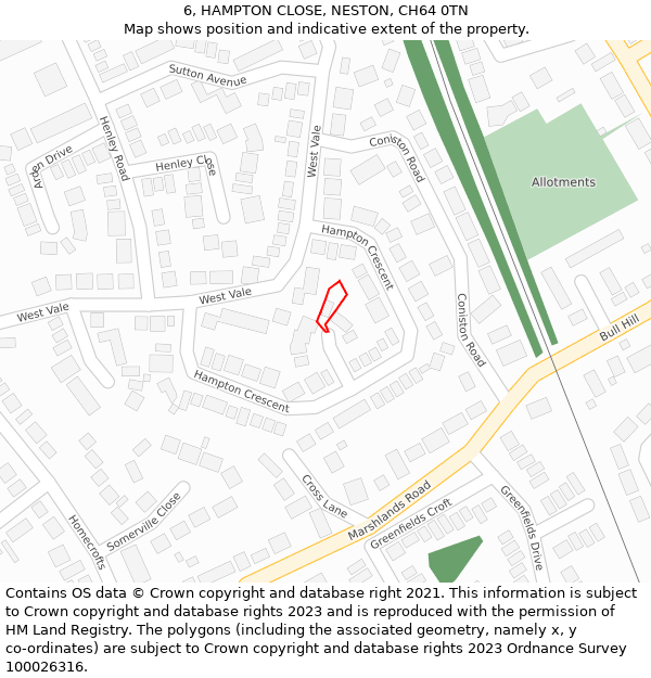 6, HAMPTON CLOSE, NESTON, CH64 0TN: Location map and indicative extent of plot