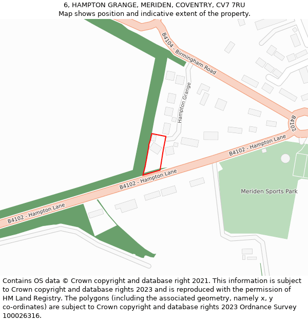 6, HAMPTON GRANGE, MERIDEN, COVENTRY, CV7 7RU: Location map and indicative extent of plot