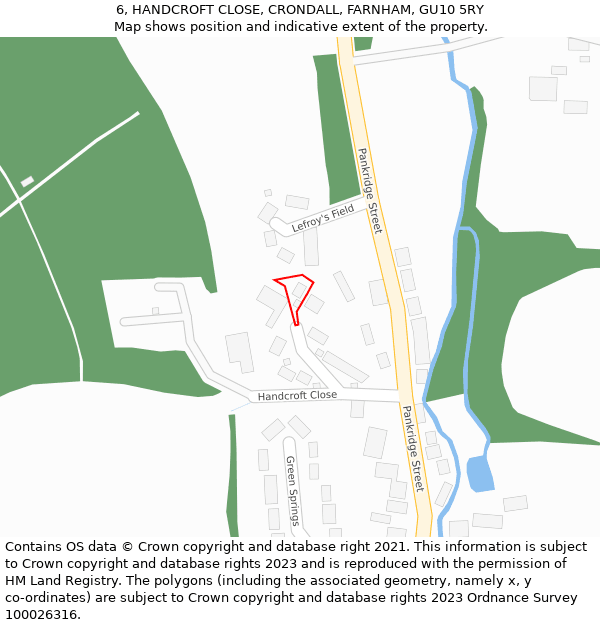 6, HANDCROFT CLOSE, CRONDALL, FARNHAM, GU10 5RY: Location map and indicative extent of plot